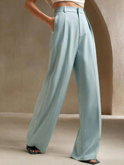 Kotty Women Cotton Relaxed Straight Leg Straight Fit High-Rise Easy Wash Wide Leg Trousers
