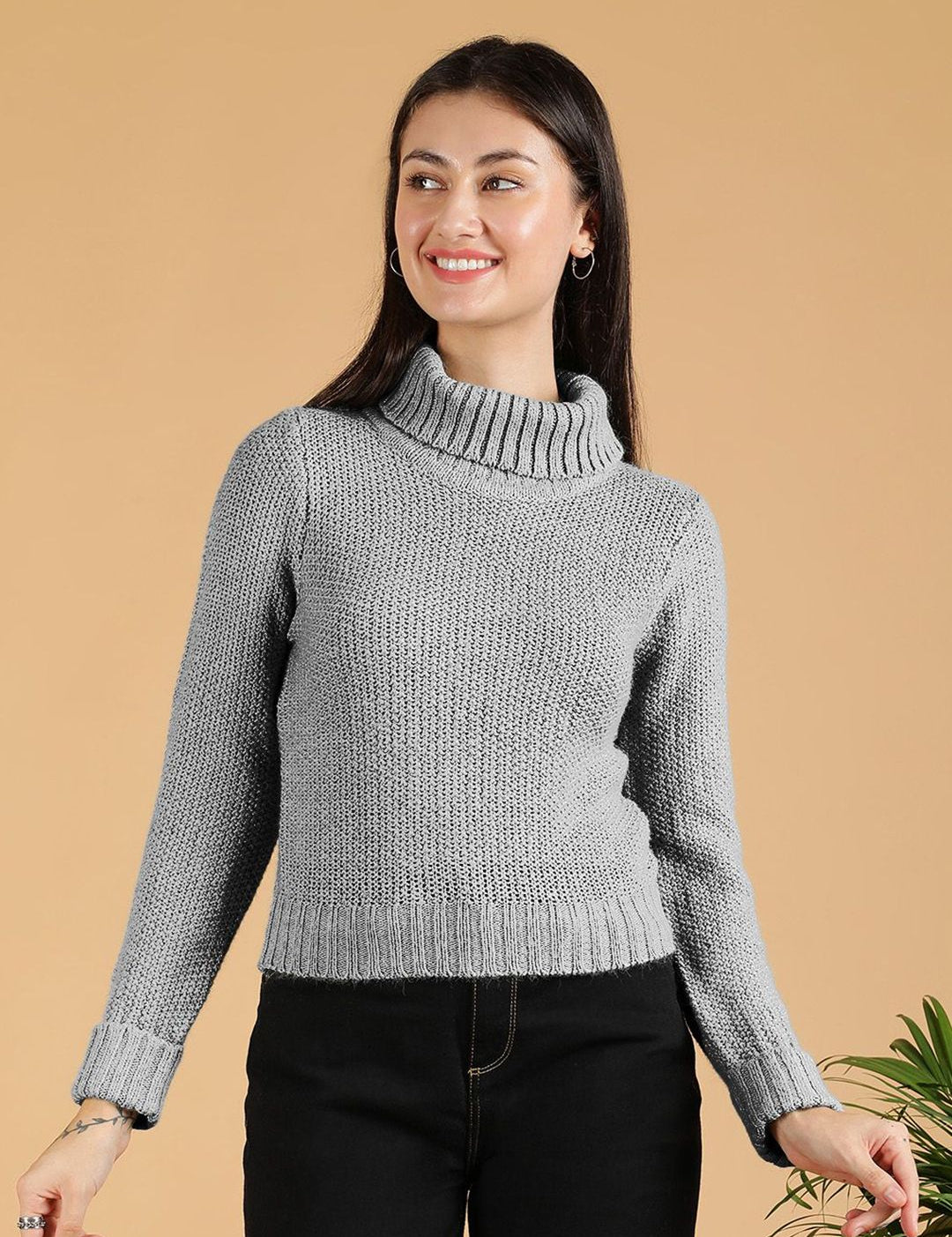 Kotty Women Turtle Neck Crop Pullover Sweaters
