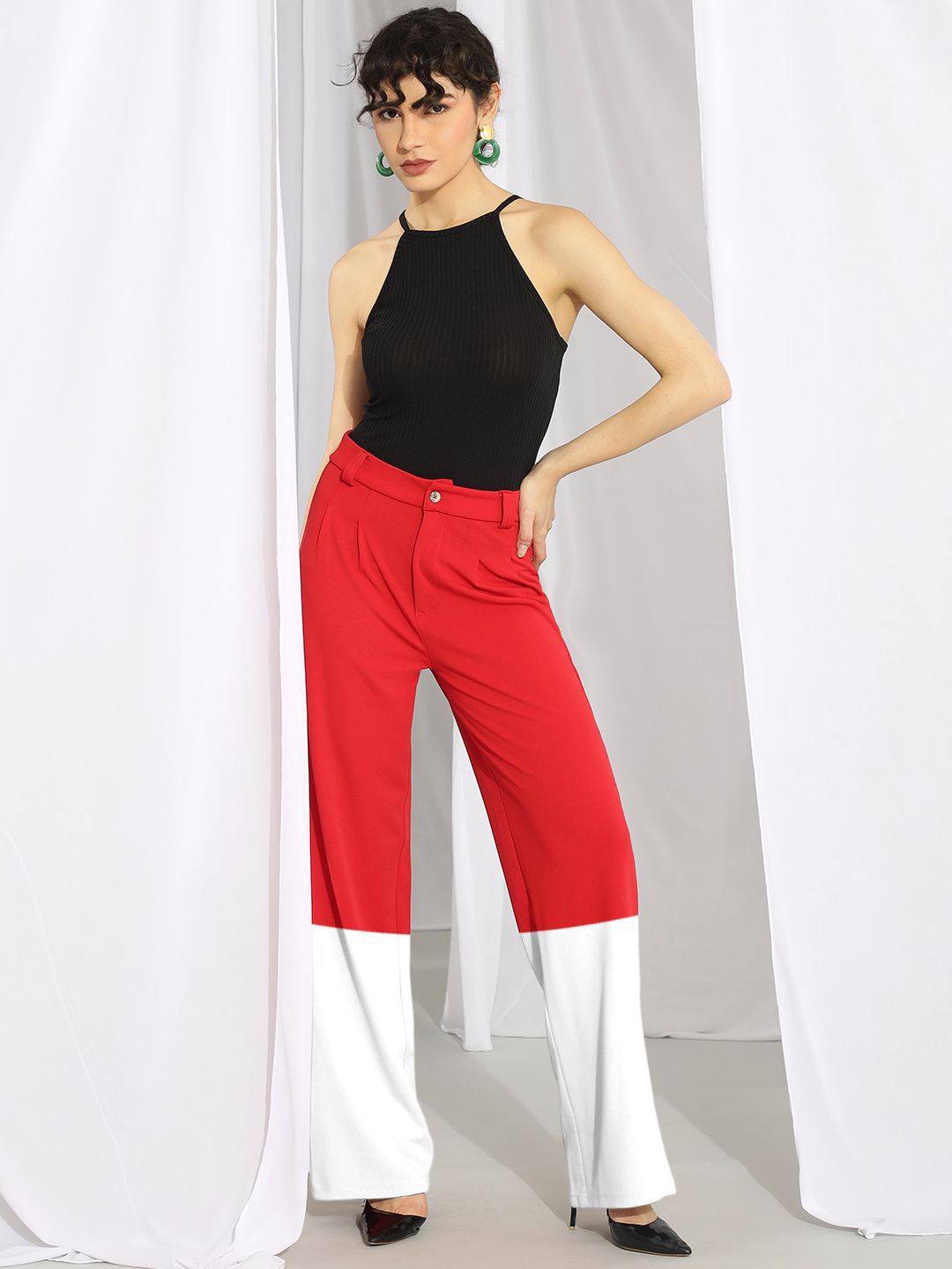 Kotty Women Colourblocked High-Rise Regular Trousers