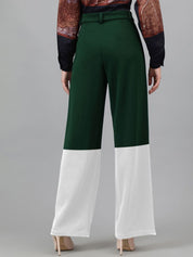 Kotty Women Colourblocked Relaxed Straight Fit High-Rise Easy Wash Pleated Trousers