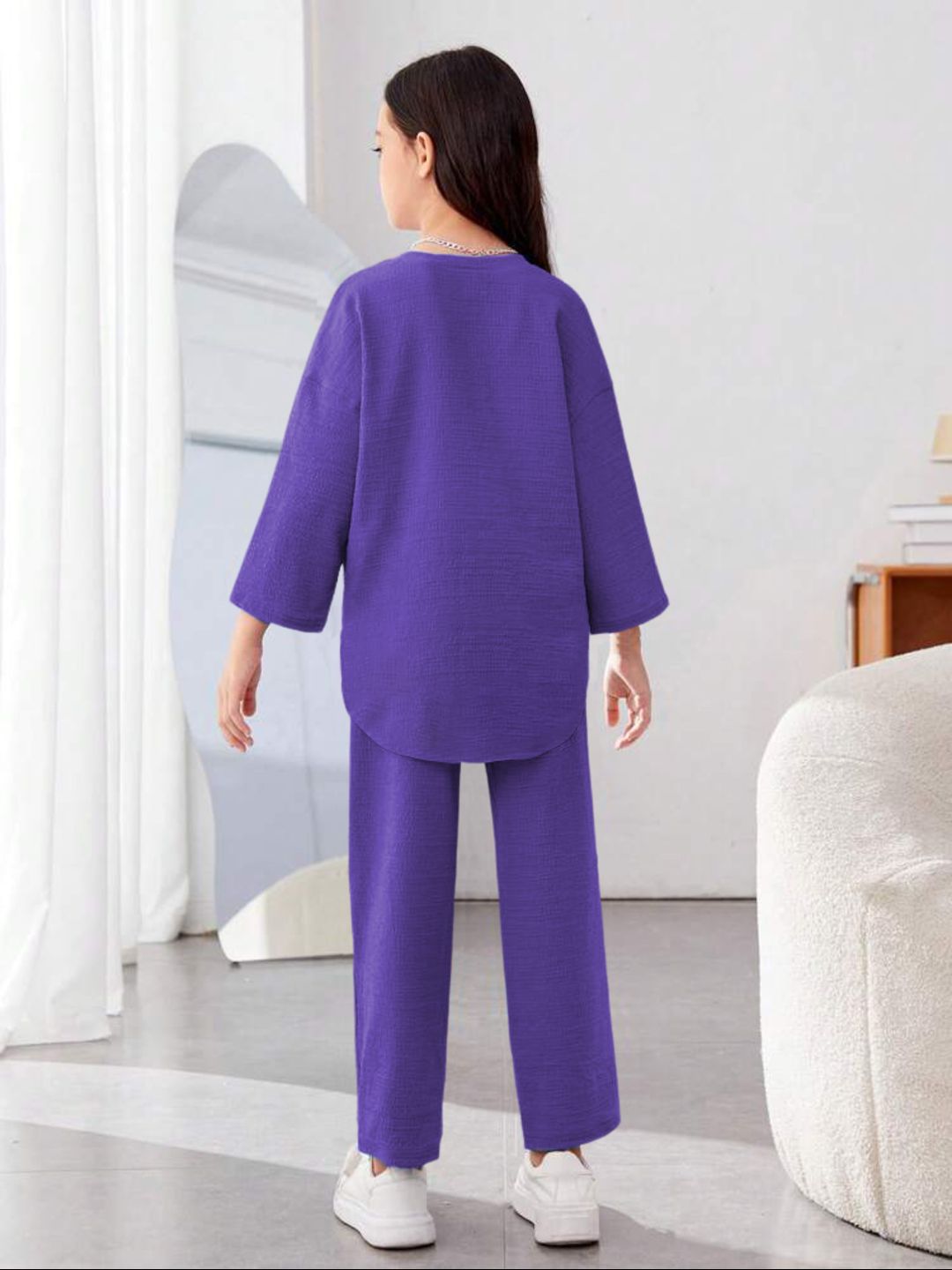 Kotty Girls Purple Round Neck Long Sleeves Top With Trouser