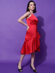 Kotty Women Solid Shoulder Straps Fit & Flare Midi Dress