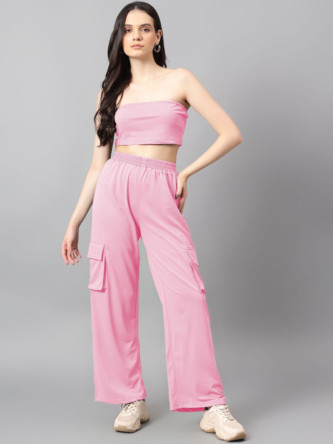 Kotty Pink Off-Shoulder Top With Trouser 