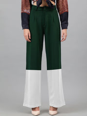 Kotty Women Colourblocked Relaxed Straight Fit High-Rise Easy Wash Pleated Trousers