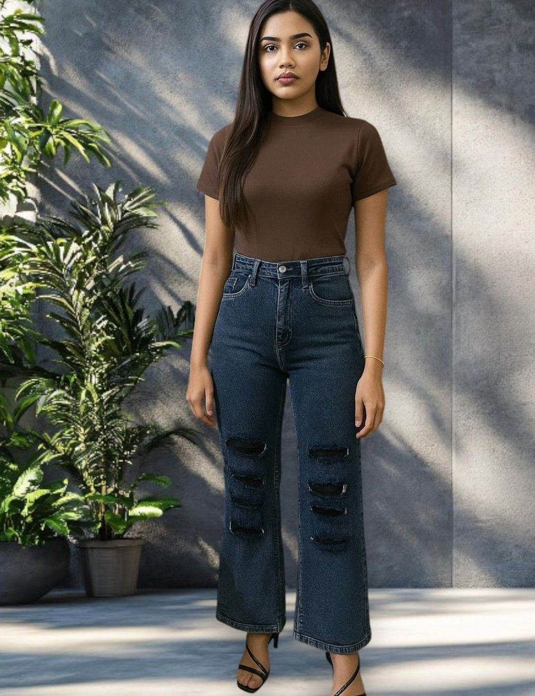 Kotty Women Wide Leg High-Rise Highly Distressed Stretchable Jeans