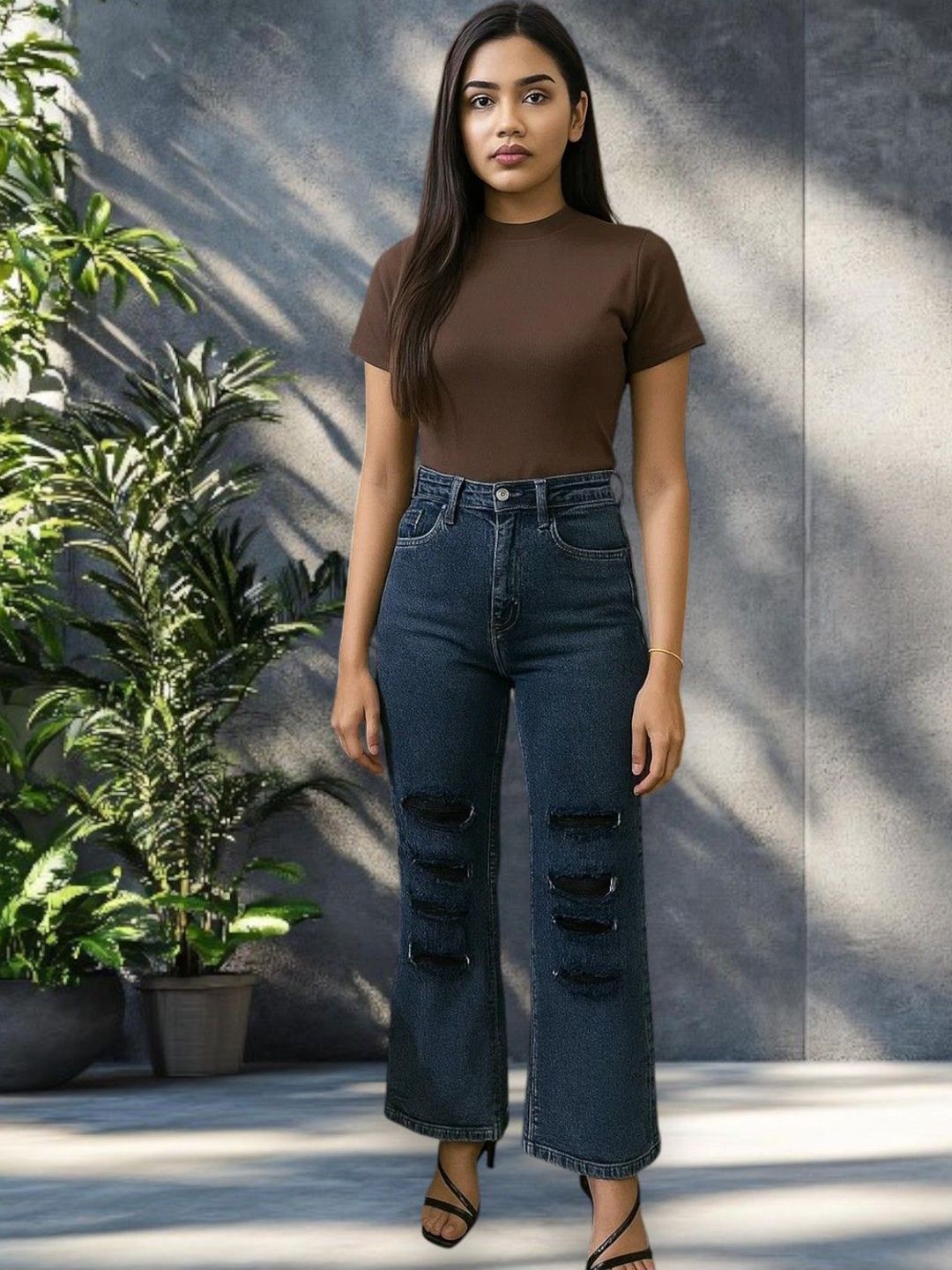 Kotty Women Wide Leg High-Rise Highly Distressed Stretchable Jeans