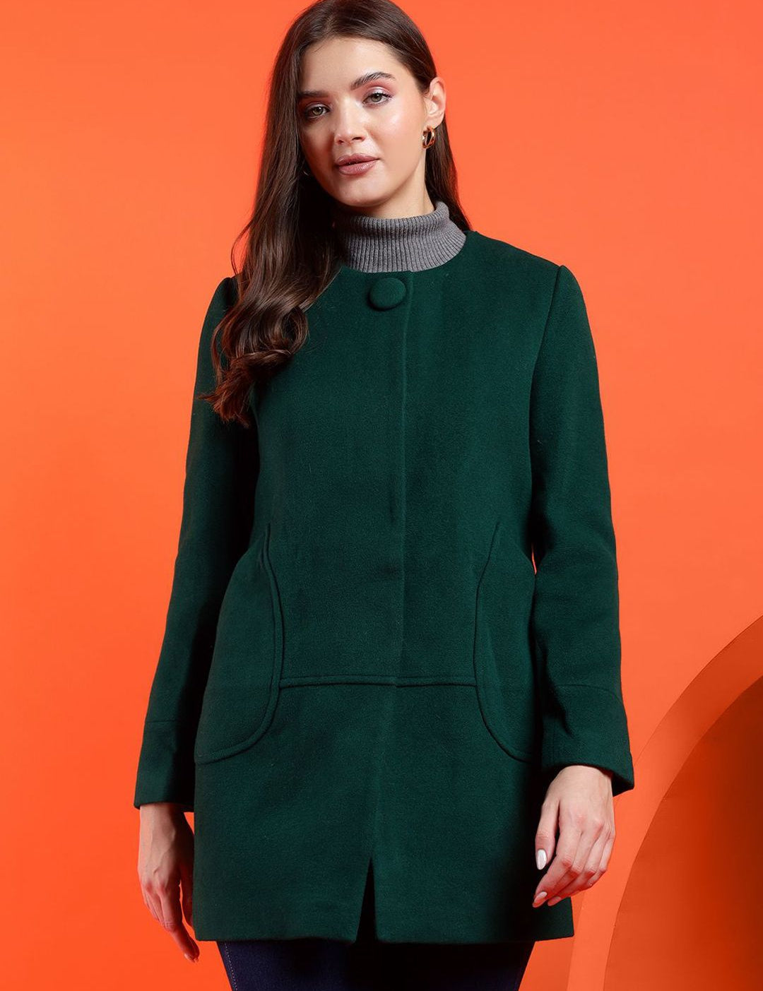 Kotty Band Collar Long Sleeves Overcoat