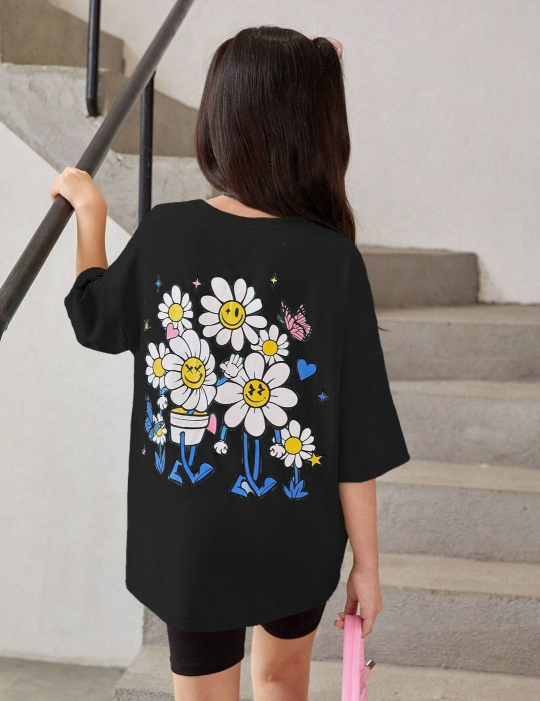 Kotty Girls Graphic Printed Round Neck Cotton Oversized T-shirt