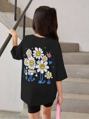 Kotty Girls Graphic Printed Round Neck Cotton Oversized T-shirt