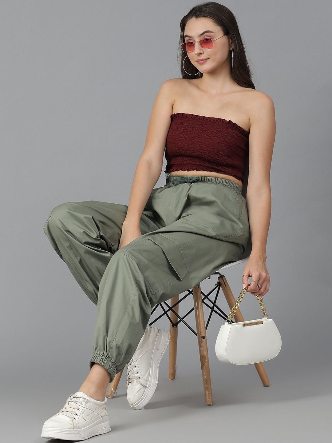 Kotty Women Relaxed High-Rise Easy Wash Cargos Trousers