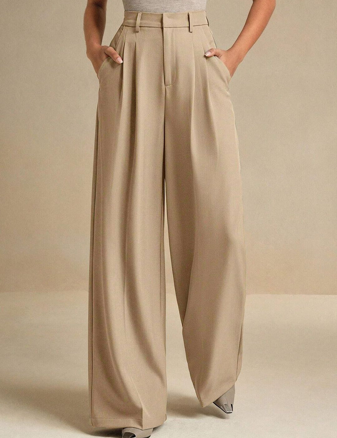 Kotty Women High-Rise  Wide-Leg Pleated Korean Pants Trousers