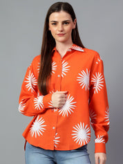 Kotty Women Comfort Spread Collar Graphic Printed Cotton Oversized Casual Shirt