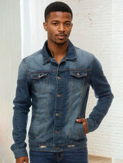 Kotty Men Spread Collar Solid Denim Jacket