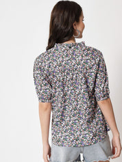 Kotty Women Floral Print Puff Sleeve Crepe Top