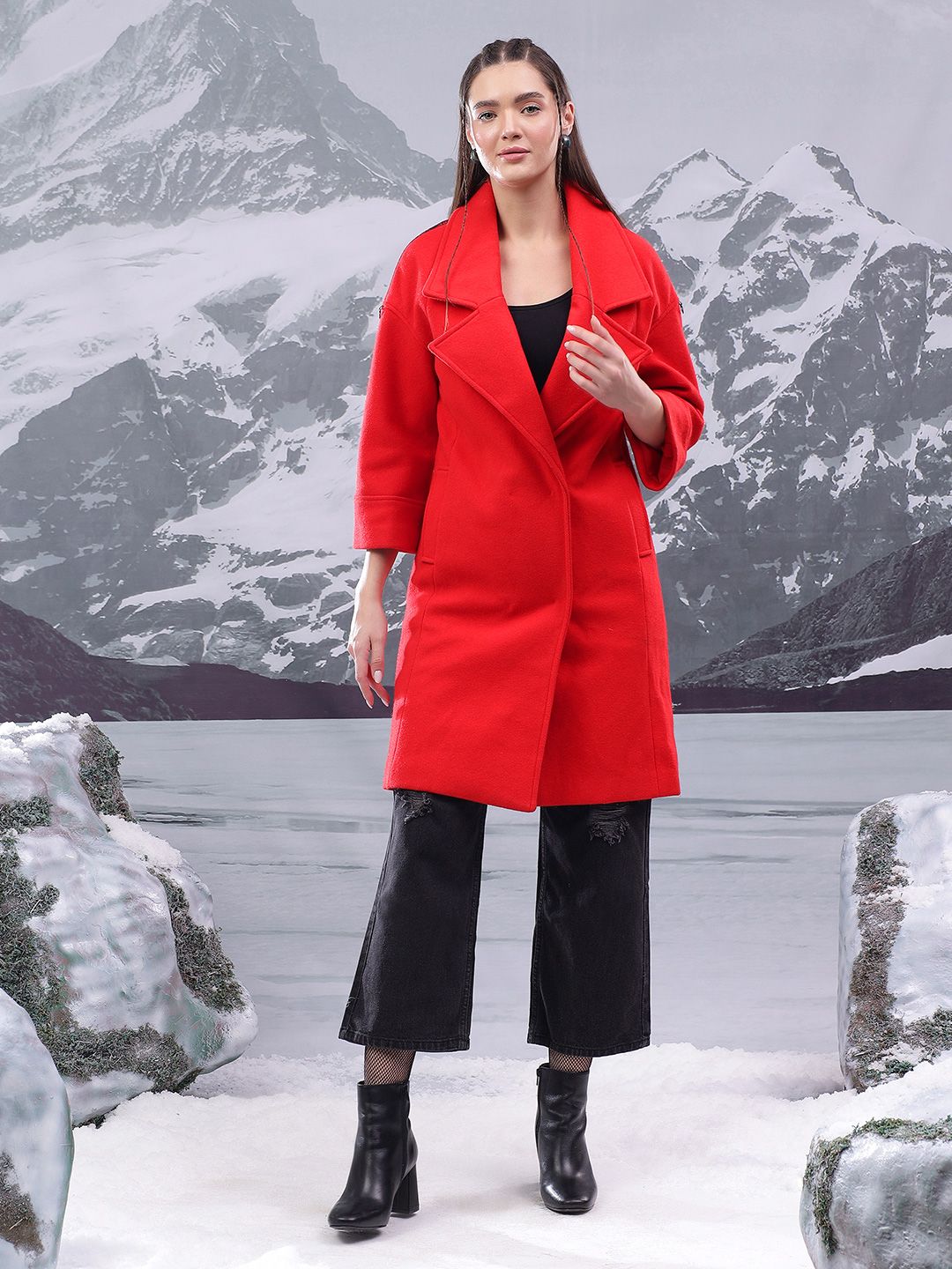 Kotty Women Cotton Notched Lapel Single-Breasted Overcoat