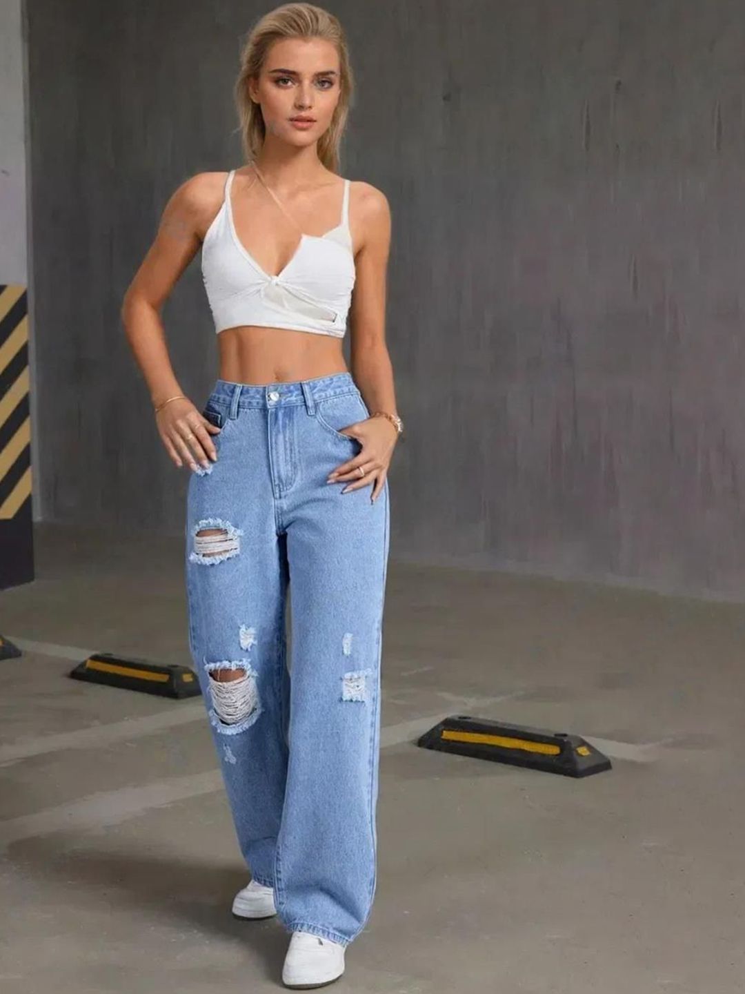 Kotty Women Straight Fit High-Rise Highly Distressed Stretchable Jeans