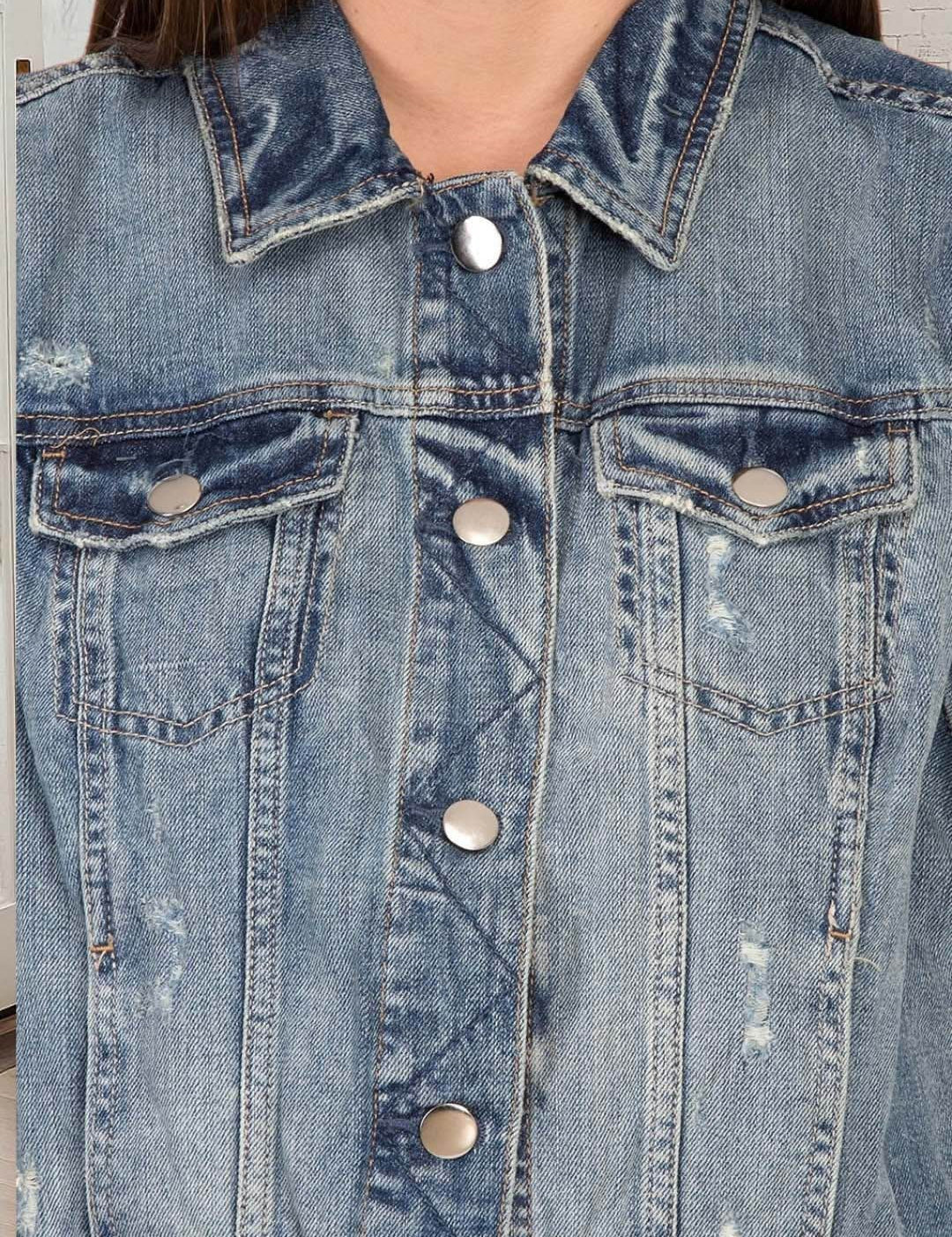 Kotty Women Spread Collar Solid Denim Jacket