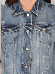 Kotty Women Spread Collar Solid Denim Jacket