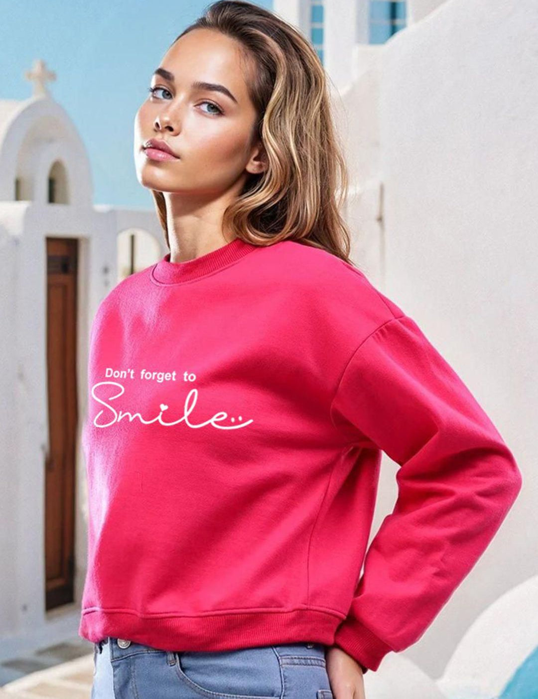 Kotty Women Typography Printed Round Neck Long Sleeves Pullover Sweatshirt