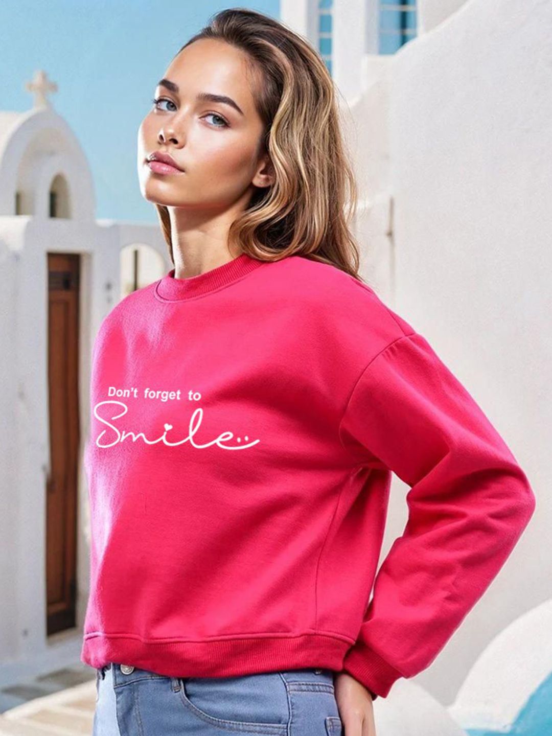 Kotty Women Typography Printed Round Neck Long Sleeves Pullover Sweatshirt