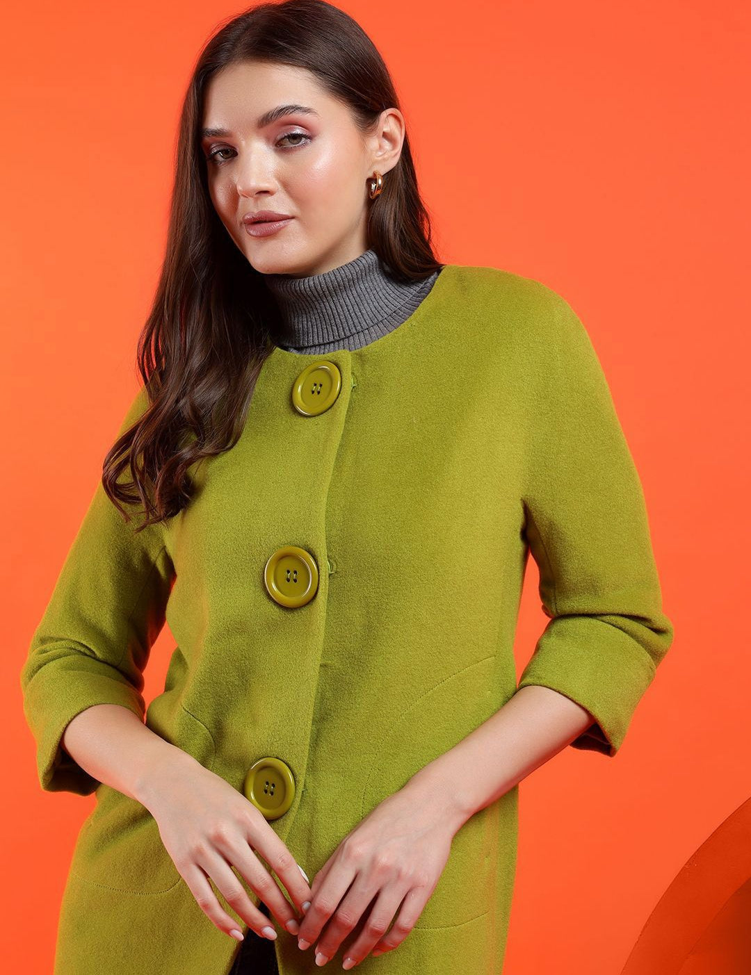 Kotty Band Collar Long Sleeves Overcoat