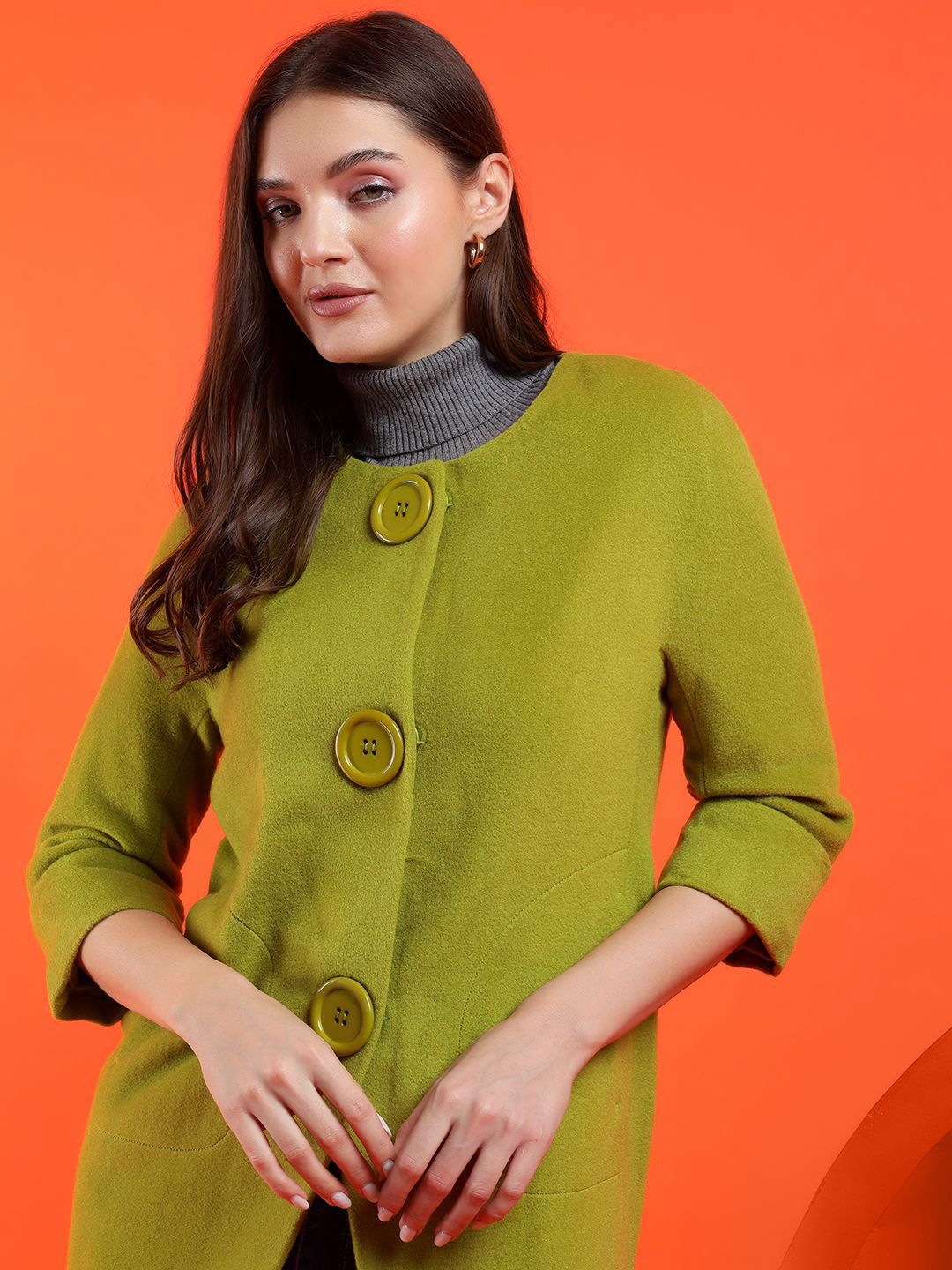 Kotty Band Collar Long Sleeves Overcoat