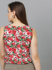 Kotty Floral Print Crepe Crop Top
