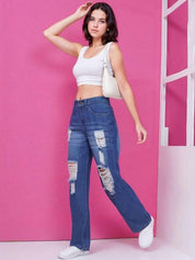 Kotty Women Straight Fit High-Rise Highly Distressed Stretchable Jeans