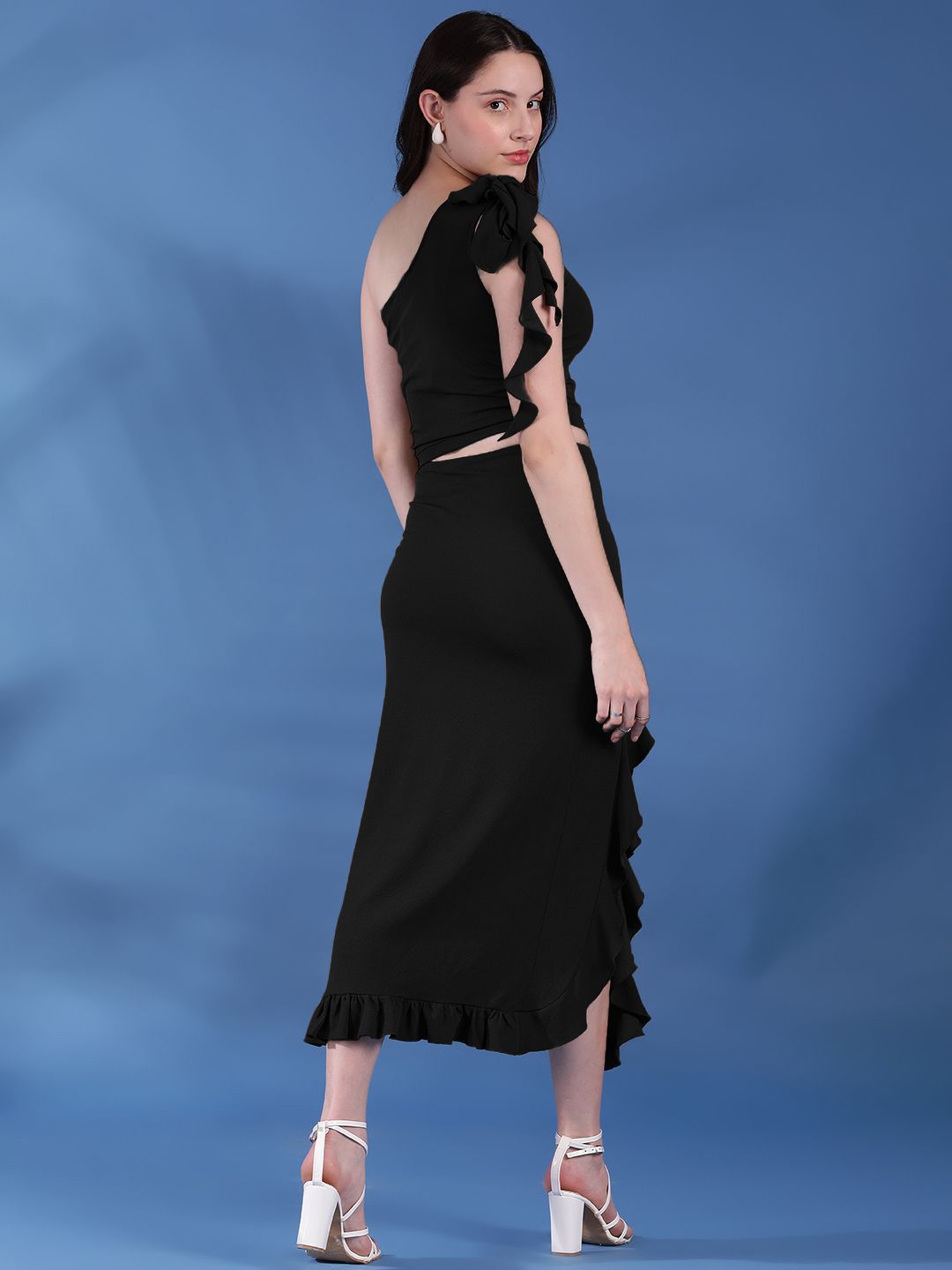  Kotty One Shoulder Crop Top With Frill Skirt Co-Ords