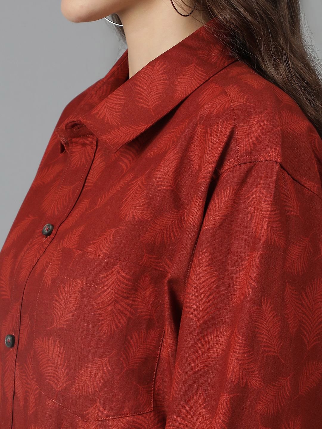 Kotty Women Spread Collar Floral Printed Cotton Oversized Casual Shirt