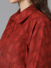 Kotty Women Spread Collar Floral Printed Cotton Oversized Casual Shirt