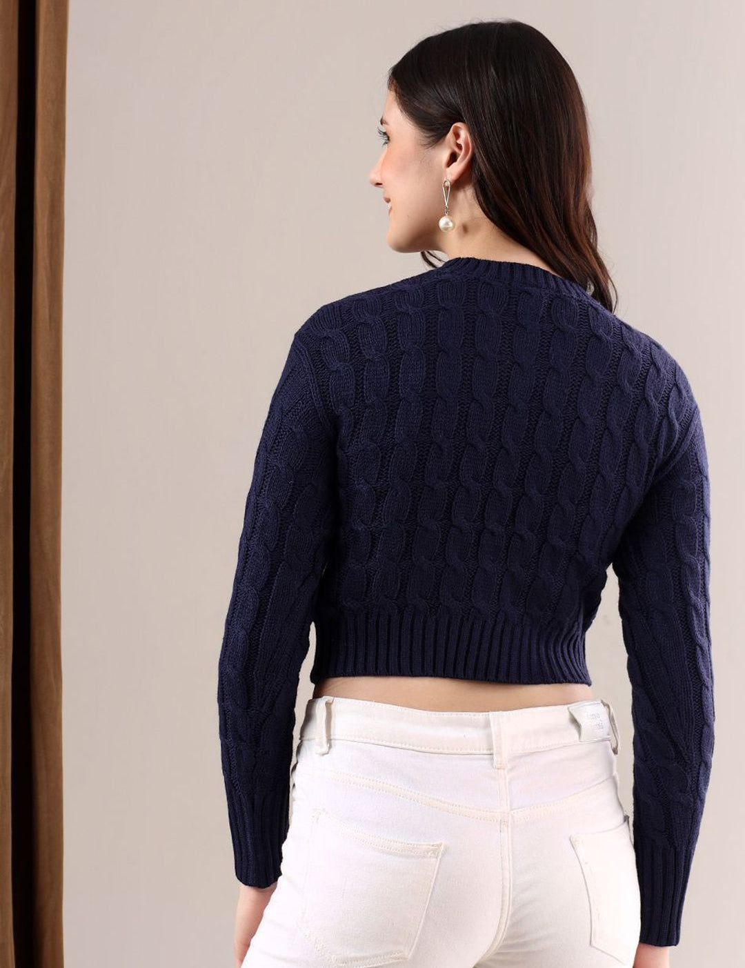 Kotty Women Cable Knit Crop Pullover