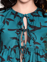 Kotty Print Tie-Up Neck Crepe Crop Top