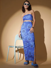  Kotty Floral Printed Strapless Top With Skirt Co-Ords
