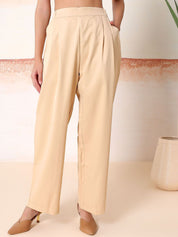 Kotty Women Comfort Relaxed Fit High-Rise Pleated Trousers