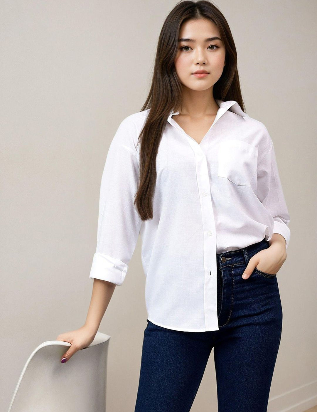 Kotty Women Spread Collar Solid Cotton Relaxed Fit Casual Shirt