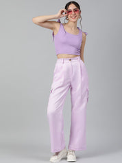 Kotty Women Relaxed Straight Leg Straight Fit High-Rise Easy Wash Cargos Trousers