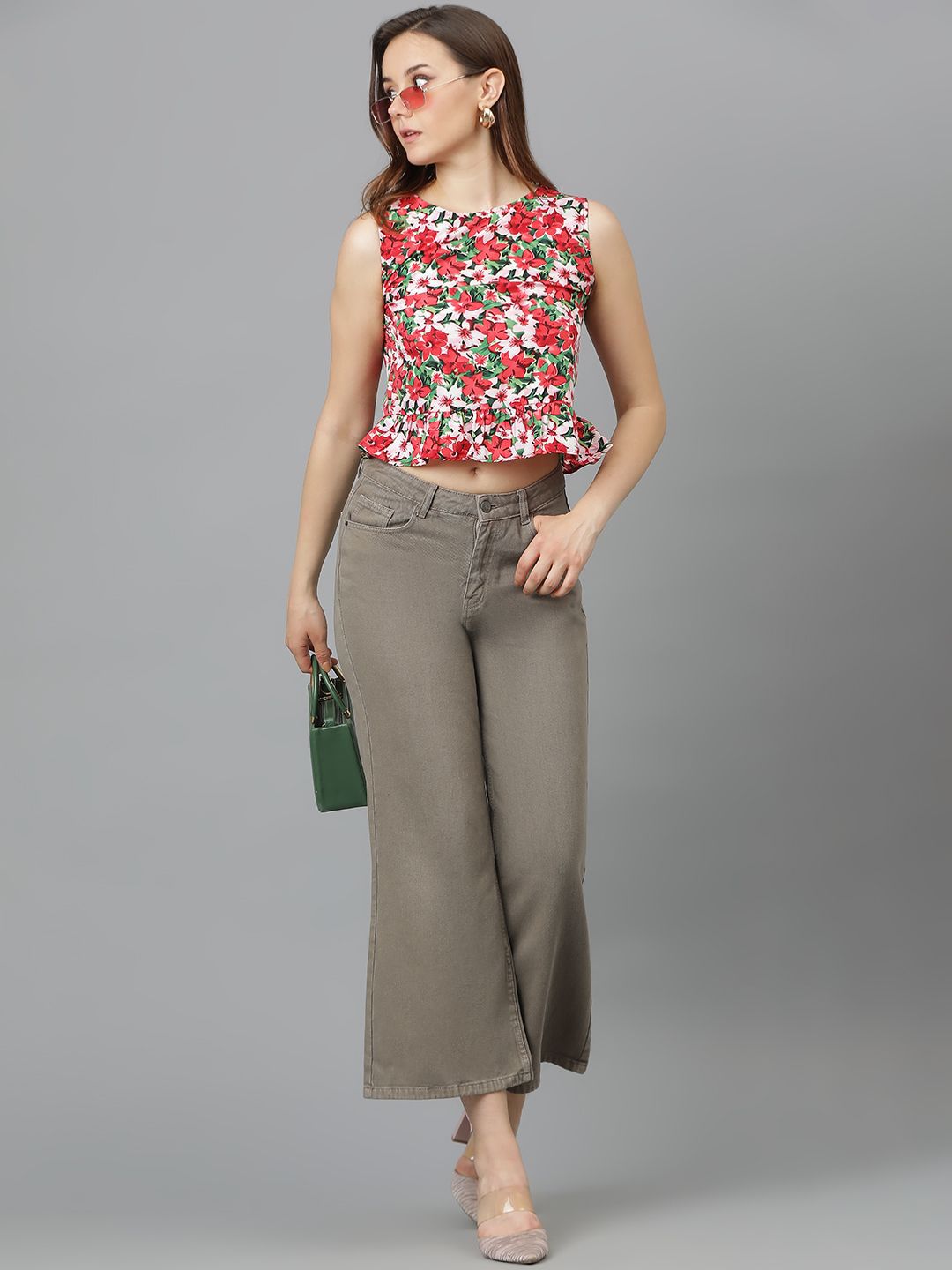 Kotty Floral Print Crepe Crop Top