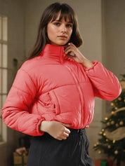Kotty Women Stand Collar Solid Lightweight Puffer Jacket