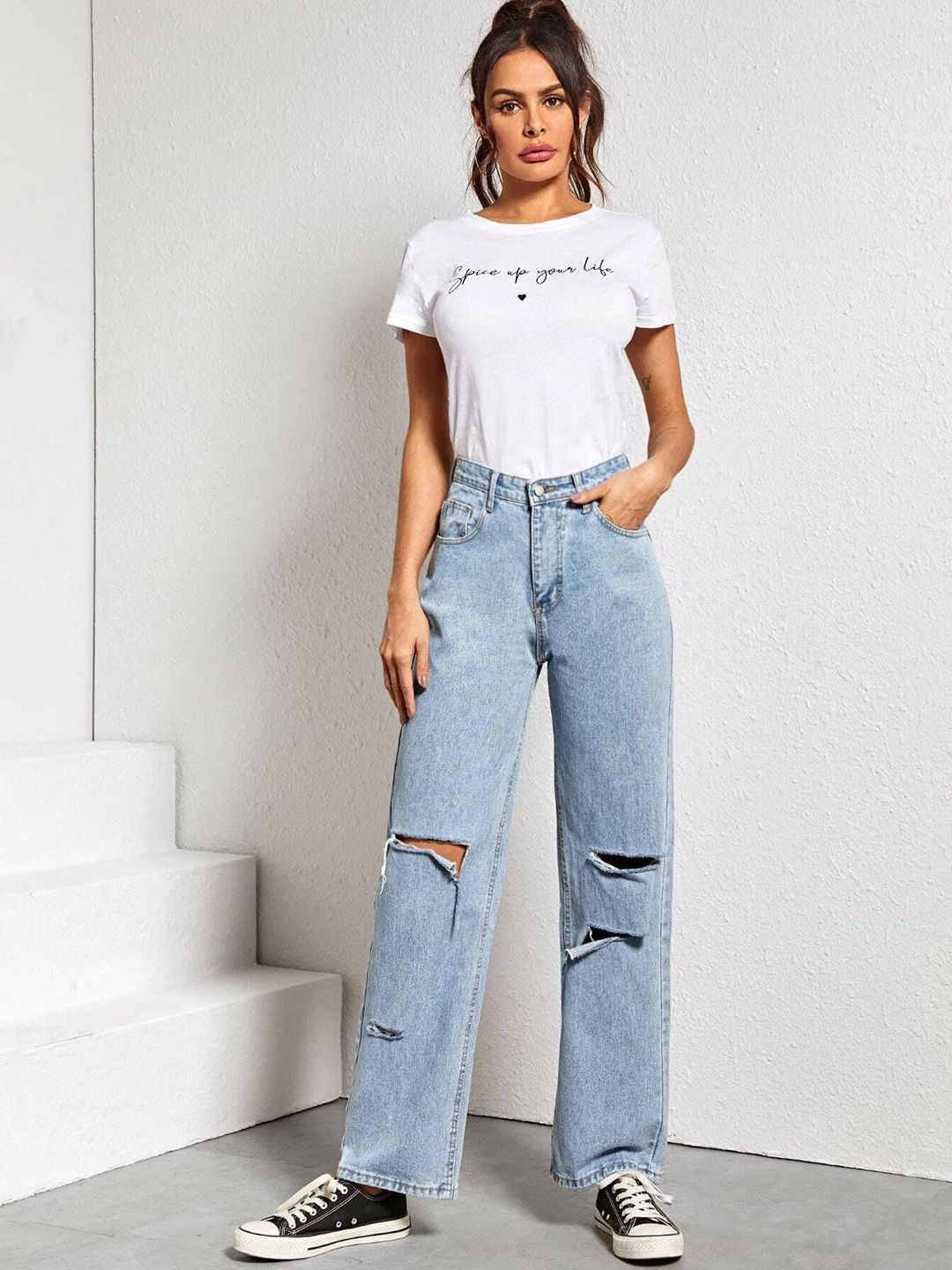 Kotty Women Straight Fit High-Rise Cotton Stretchable Jeans