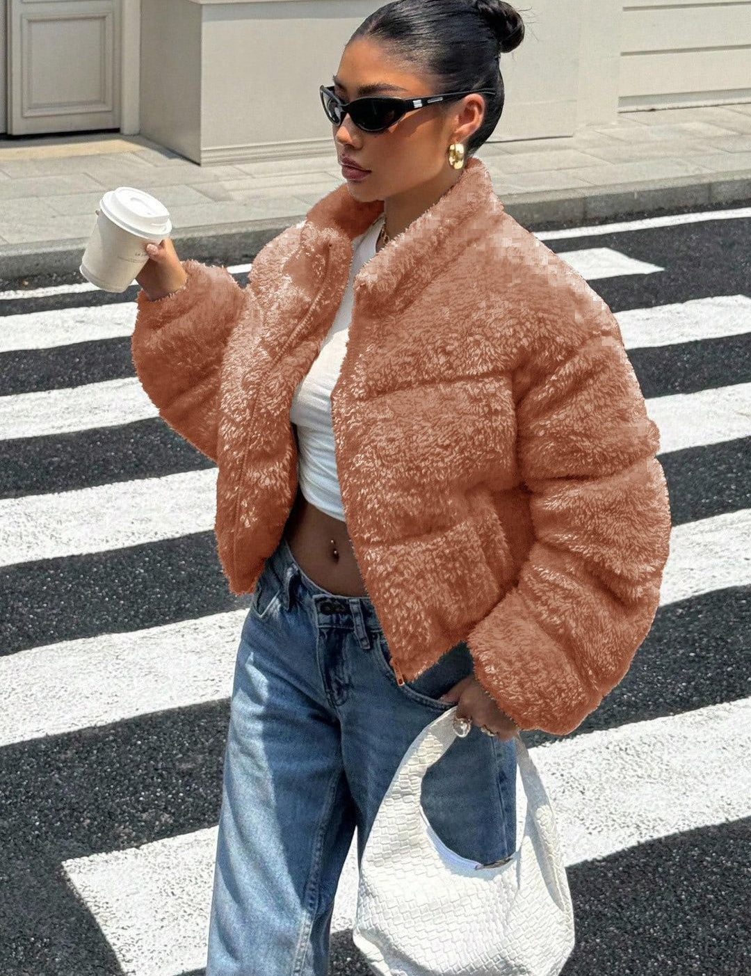 Kotty Women Woollen Crop Open Front Jacket