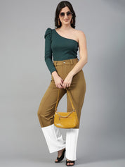 Kotty Women Colourblocked High-Rise Straight Fit Easy Wash Regular Trousers