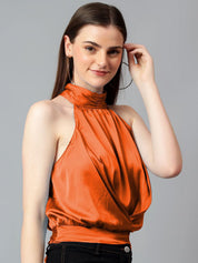 Kotty Women Solid Halter Neck Satin Top