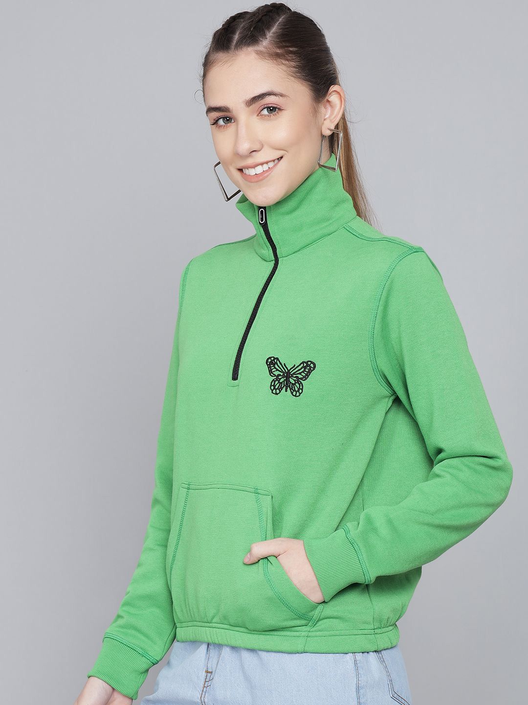 Kotty Women Embroidered High Neck Sweatshirt