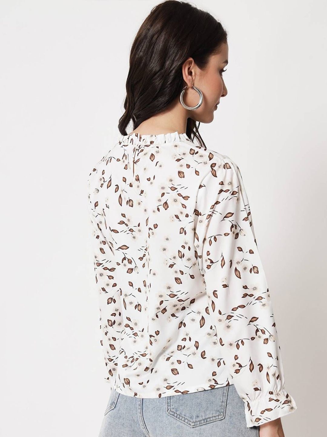 Kotty Women Floral Printed Ruffled Round Neck Top