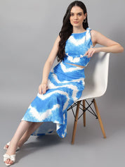 Kotty White & Blue Printed Crop Top & Skirt