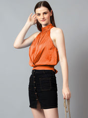 Kotty Women Solid Halter Neck Satin Top