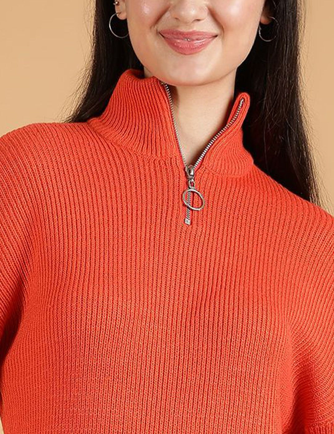 Kotty Women Half Zipper Ribbed Cotton Pullover