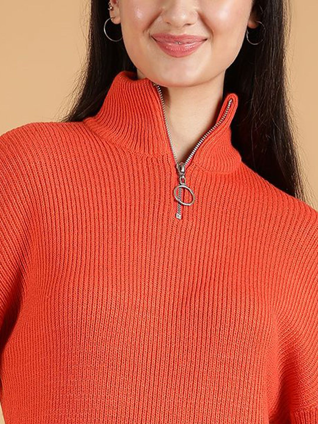 Kotty Women Half Zipper Ribbed Cotton Pullover