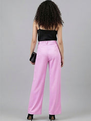 Pink Straight Fit High-Rise Trousers for Women – Chic Solid Design | Kotty
